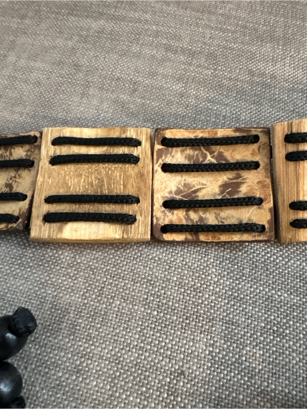 Boho Chic Natural Coconut Shell Tile Beaded Tie Waist Belt With Wood Accents - Picture 6 of 10